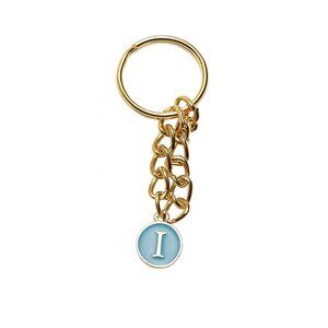 Elegant Gold & Blue Initial “I” Circle Keychain – Personalized Charm Accessory